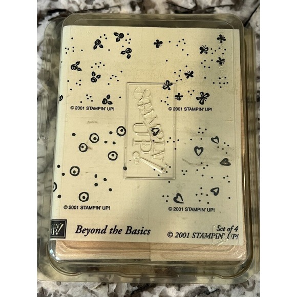2001 STAMPIN UP BEYOND THE BASICS SET OF 4 WOOD MOUNT RUBBER STAMPS EUC - Picture 2 of 2